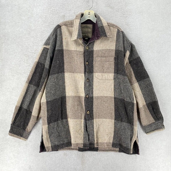 Vtg Y2K Structure Wool Shacket Men MEDUIM Shirt Jacket Plaid Brown Button Grunge - Picture 1 of 13